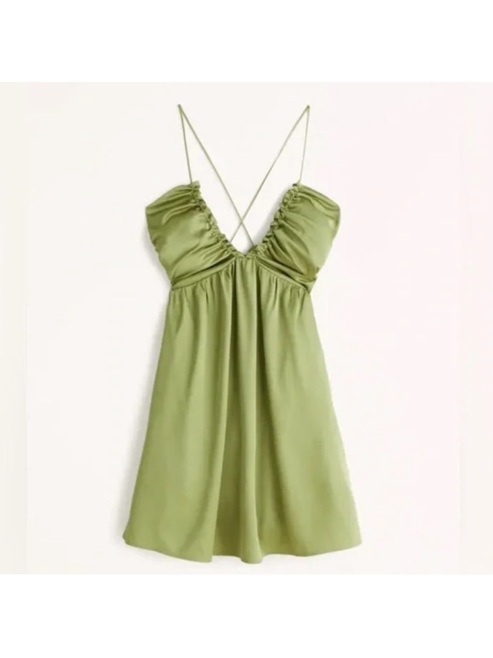 ABERCROMBIE AND FITCH WOMENS DRAMA RUCHED GREEN SATIN MINI DRESS